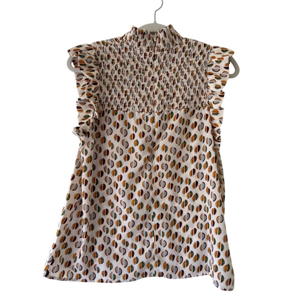 THML Womens Sleeveless Smocked Blouse Multi-Color Geometric Pattern - Picture 3 of 11